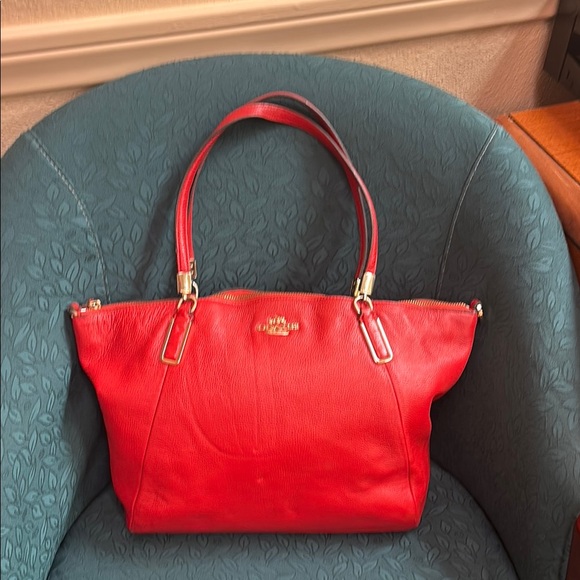 Coach Red Leather Tote Bag - Picture 1 of 12